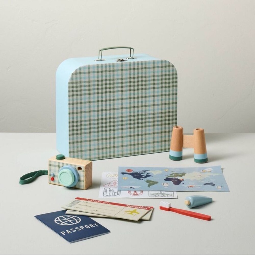 Hearth & Hand with Magnolia Toy Suitcase with Travel Accessories Passport NEW